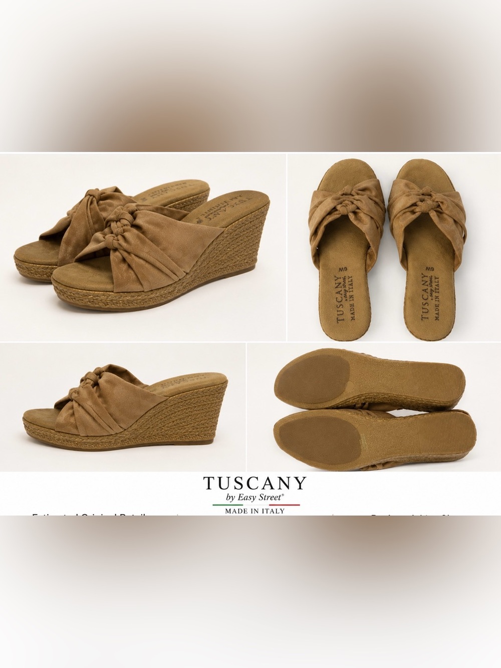 205. Tuscany Made in Italy Tan Wedge Slide Sandals